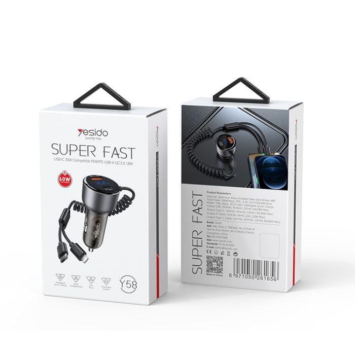 Super Fast Car Charger With Built In Wire