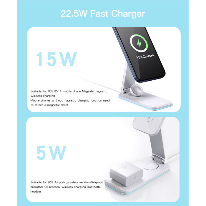 3 In 1 Foldable Desktop Wireless Charging Dock Stand Charger For Iphone